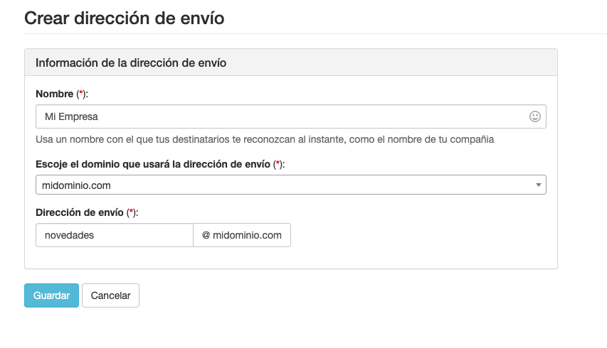 Crear una dirección de envío para Email -