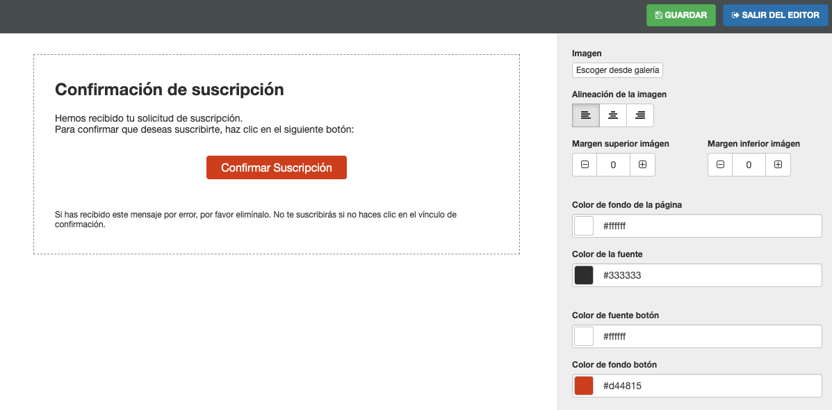 Personalizar email de confirmar suscripción -